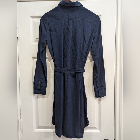 Banana Republic Denim Ruffle Button Front Tie Waist Dress, Size 2 - Picture 2 of 10